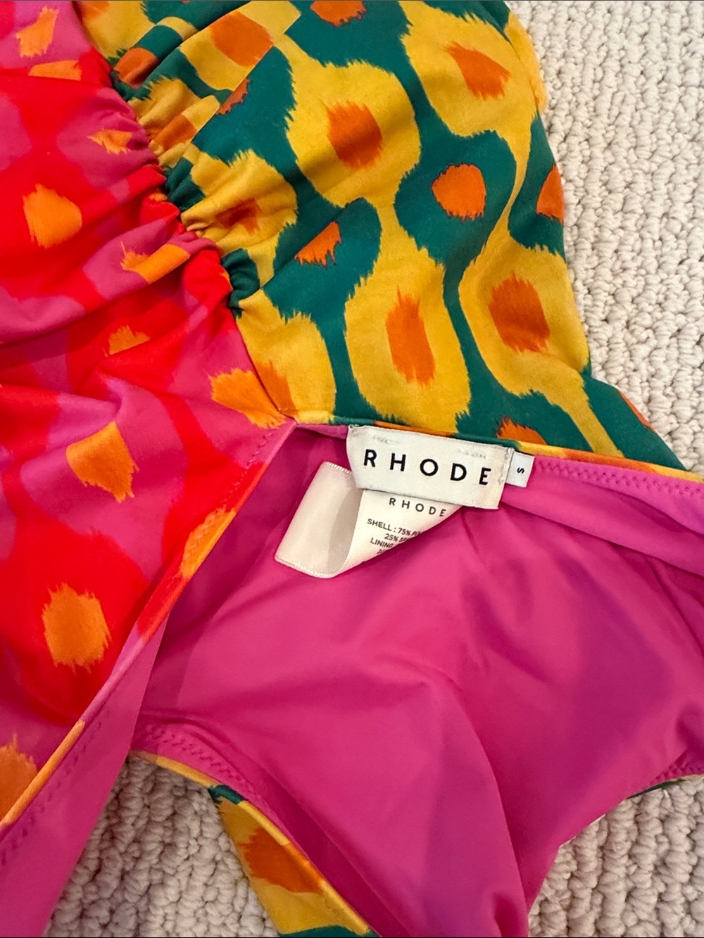 RHODE Bright Pink & Yellow-Green Animal Print One-Piece
